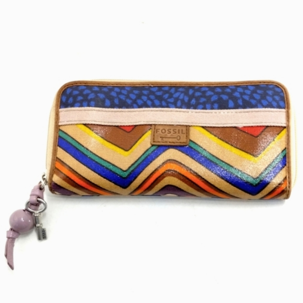 Fossil Keeper Zigzag Coated Canvas Zip Wallet